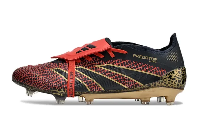 Adidas Zapatillas de fútbol Negro Rojo Contrafuerte estampado de leopardo Upper texturizado a escala Suela para terreno firme 7