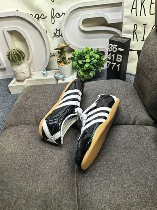 Adidas Black White Glossy Patent Leather Upper Three Stripes Lifestyle Sneakers 6