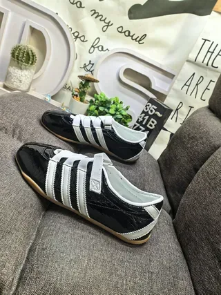 Adidas Black White Glossy Patent Leather Upper Three Stripes Lifestyle Sneakers 7