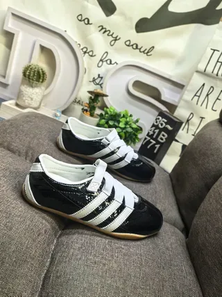 Adidas Black White Glossy Patent Leather Upper Three Stripes Lifestyle Sneakers 9
