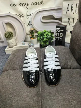 Adidas Black White Glossy Patent Leather Upper Three Stripes Lifestyle Sneakers 10
