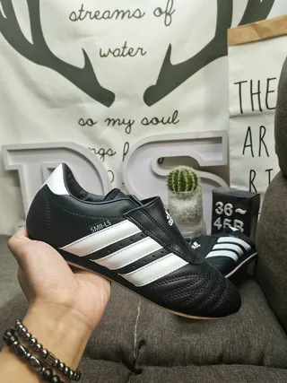 Adidas Black White Laceless Slip-On Quilted Leather Upper Indoor Soccer Shoes 5