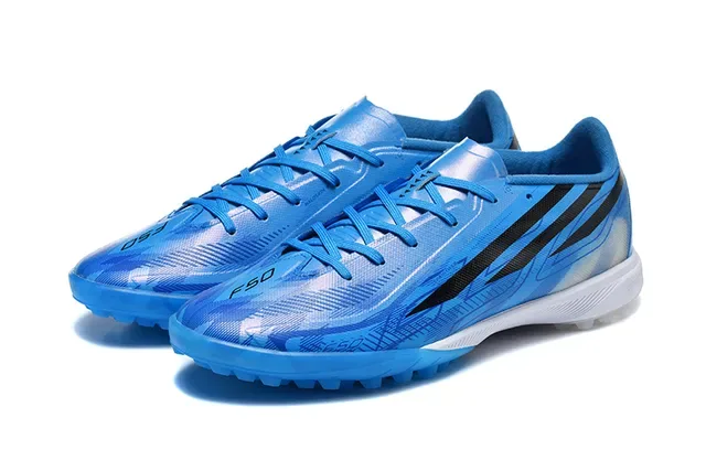 Adidas Blue Black Low-Cut Synthetic Upper Asymmetrical Lacing Artificial-Grass Soccer Shoes 8