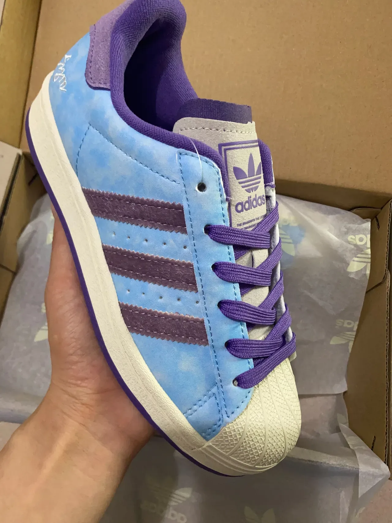 Adidas Blue Purple Suede Upper Three-Stripe Side Panel Lifestyle Sneakers 10