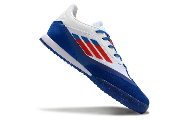 Adidas Chaussures de Football Indoor Basse en Daim et Maille Supérieure Bleu Blanc 2