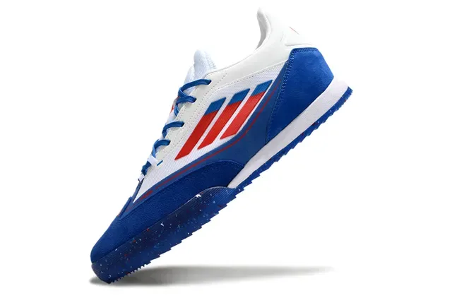 Adidas Chaussures de Football Indoor Basse en Daim et Maille Supérieure Bleu Blanc 3