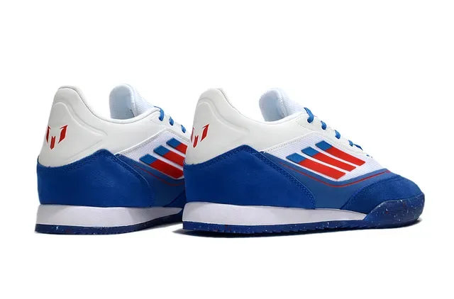 Adidas Chaussures de Football Indoor Basse en Daim et Maille Supérieure Bleu Blanc 5