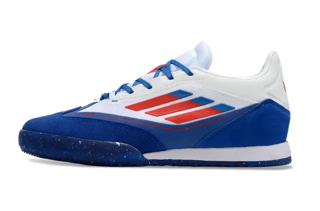 Adidas Chaussures de Football Indoor Basse en Daim et Maille Supérieure Bleu Blanc 6