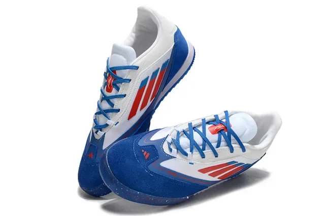 Adidas Chaussures de Football Indoor Basse en Daim et Maille Supérieure Bleu Blanc 7