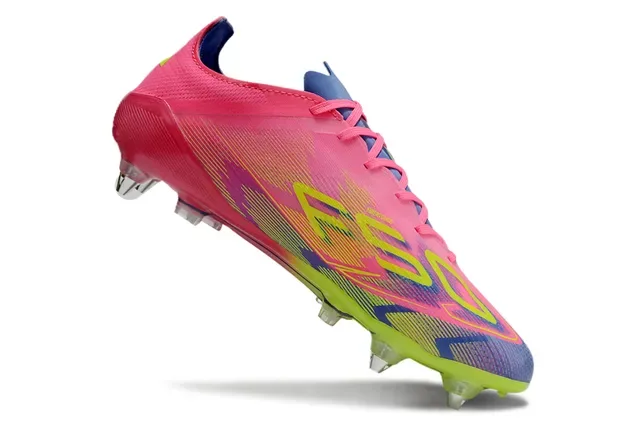 Adidas F50 Rosa Verde Bajo Corte Tacón Moldado Superficie Firme Zapatos de Fútbol 2