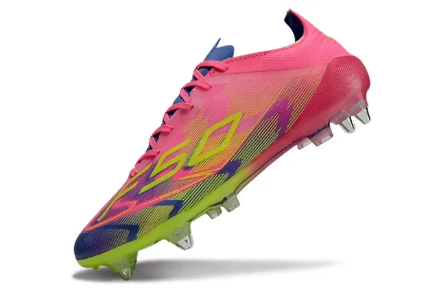 Adidas F50 Rosa Verde Bajo Corte Tacón Moldado Superficie Firme Zapatos de Fútbol 3