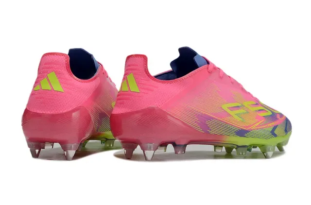 Adidas F50 Rosa Verde Bajo Corte Tacón Moldado Superficie Firme Zapatos de Fútbol 5