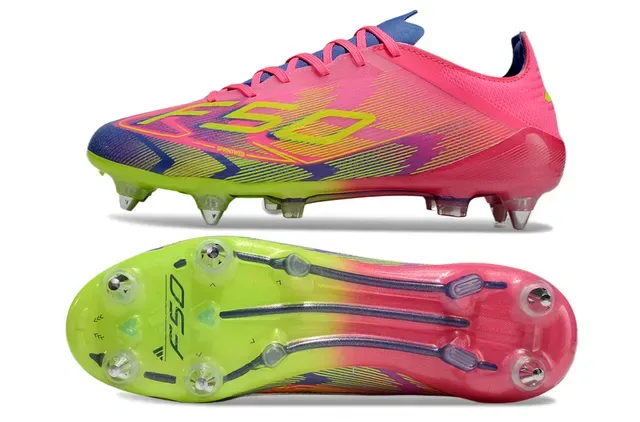 Adidas F50 Rosa Verde Bajo Corte Tacón Moldado Superficie Firme Zapatos de Fútbol 6