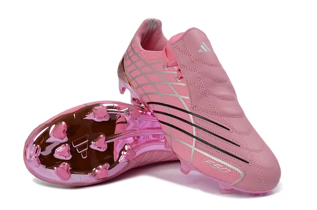 Adidas F50 Rose Argent Grid Sans Lacets Terrain Firme Chaussures de Football 4