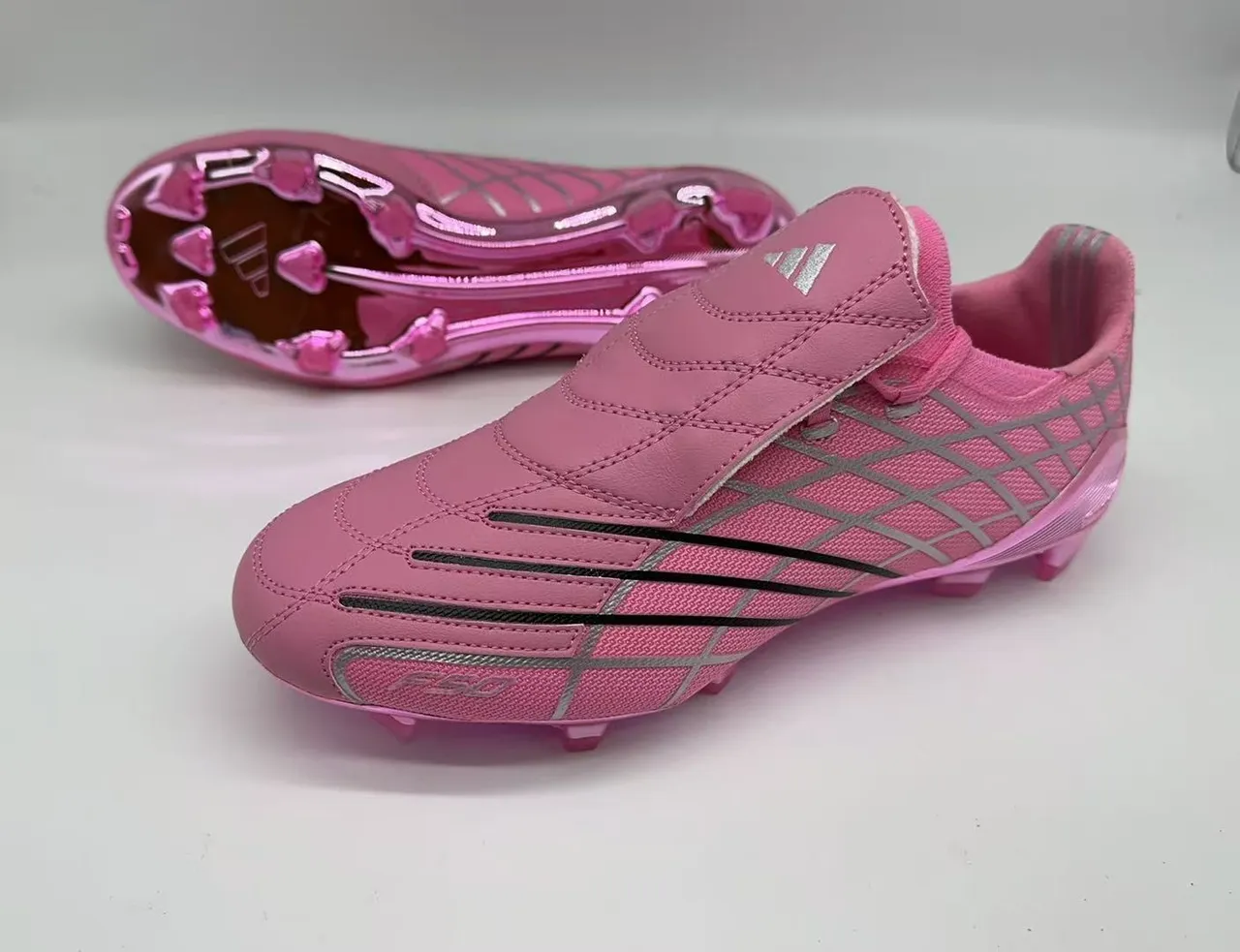 Adidas F50 Rose Argent Grid Sans Lacets Terrain Firme Chaussures de Football 8