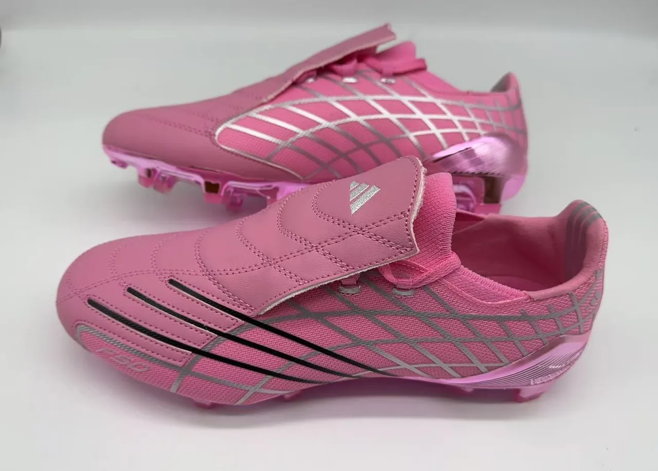 Adidas F50 Rose Argent Grid Sans Lacets Terrain Firme Chaussures de Football 9