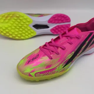 Adidas F50 Pink Yellow Corte Baixo Upper Sintético Studs Conicos Moldados Gramado Sapatos de Futebol