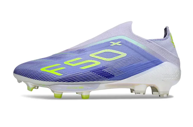 Adidas F50+ বেগুনি এবং নিওন গ্রিন ফার্ম-গ্রাউন্ড সকার শু 7