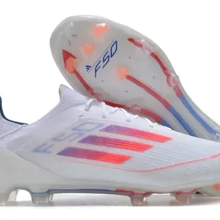 Adidas F50 Blanco Azul Zapatos de Fútbol Upper Bajo Tejido Patrón de Tres Rayas Gradiente Firm Ground
