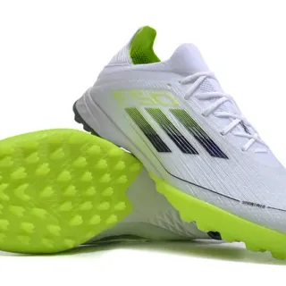 Adidas F50 White Green Knit Upper Gradient Three-Stripe Turf Soccer Shoes