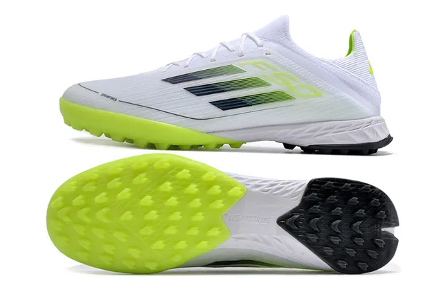 Adidas F50 সাদা সবুজ নিট আপার গ্র্যাডিয়েন্ট থ্রি-স্ট্রাইপ টার্ফ সকার জুতো 6
