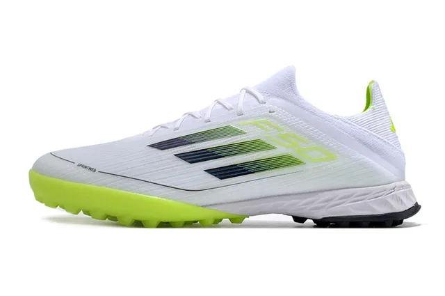 Adidas F50 সাদা সবুজ নিট আপার গ্র্যাডিয়েন্ট থ্রি-স্ট্রাইপ টার্ফ সকার জুতো 7