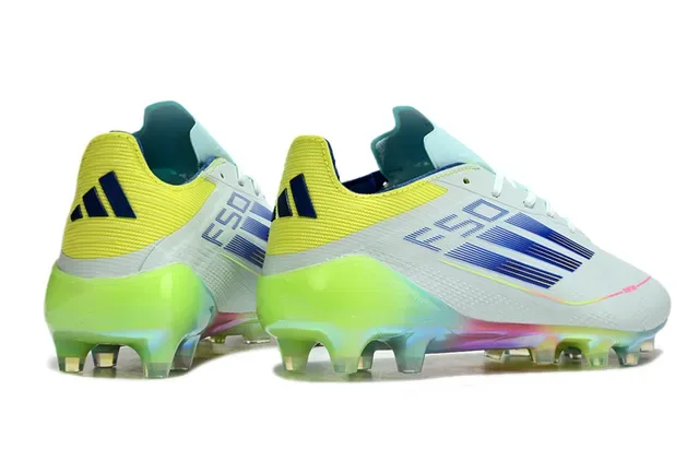 Adidas F50 Branco Multicolor Baixo Corte Upper Sintético Sola Iridescente Arco-Íris Chuteiras de Futebol Terra Firme 5