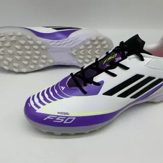 Adidas F50 白紫低切钉鞋 黑色三条纹 草地足球鞋