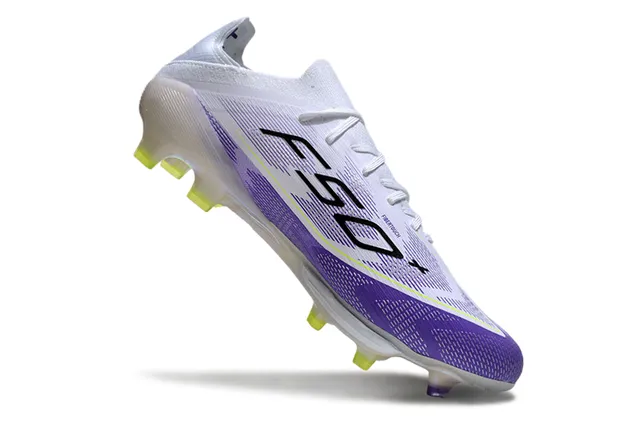 Adidas F50 Blanc Violet Bas à Collet de Chaussette Tige Translucide Iridescente Semelle Sol Ferme Chaussures de Football 2