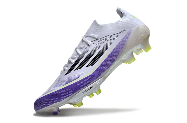 Adidas F50 Blanc Violet Bas à Collet de Chaussette Tige Translucide Iridescente Semelle Sol Ferme Chaussures de Football 3