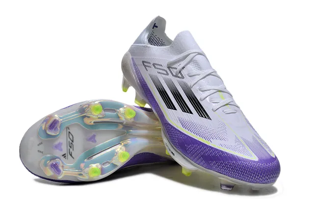 Adidas F50 Blanc Violet Bas à Collet de Chaussette Tige Translucide Iridescente Semelle Sol Ferme Chaussures de Football 4