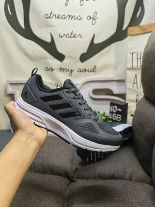 Adidas Gray White Breathable Mesh Upper Three-Stripe Side Branding Running Shoes 5