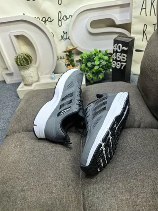 Adidas Gray White Breathable Mesh Upper Three-Stripe Side Branding Running Shoes 6