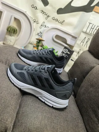 Adidas Gray White Breathable Mesh Upper Three-Stripe Side Branding Running Shoes 7