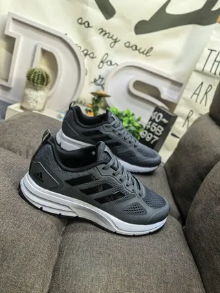 Adidas Gray White Breathable Mesh Upper Three-Stripe Side Branding Running Shoes 9