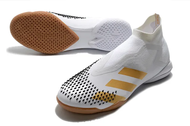 Adidas Sapatos de futebol indoor verde preto, upper de ajuste sock, jaula assimétrica, sapatos de futebol indoor 15