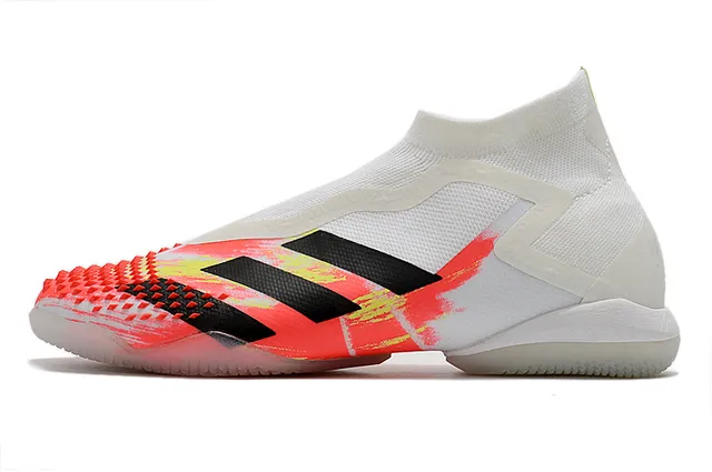 Adidas Sapatos de futebol indoor verde preto, upper de ajuste sock, jaula assimétrica, sapatos de futebol indoor 20