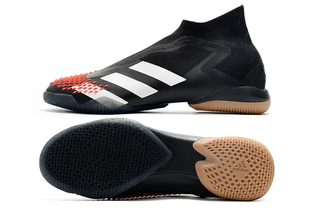 Adidas Sapatos de futebol indoor verde preto, upper de ajuste sock, jaula assimétrica, sapatos de futebol indoor 23