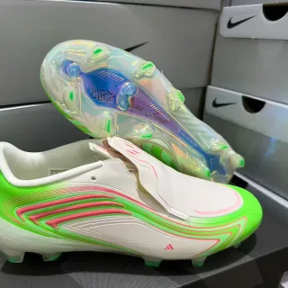 Adidas Verde Blanco Sin Cordones Cierre con Correa Superior Sintético con Patrón Ondulado Firm-Ground Zapatos de Fútbol