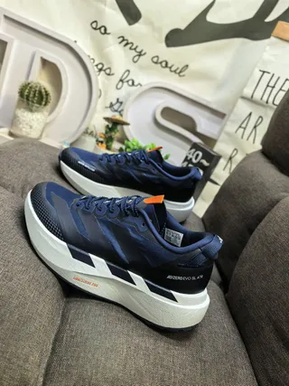 Adidas Navy White Lightweight Racing Silhouette Engineered Mesh Upper Running Shoes 7