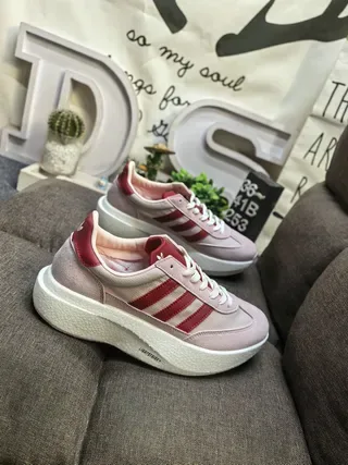 Adidas Pink Red Low-Top Platform Sole Lifestyle Sneakers 9