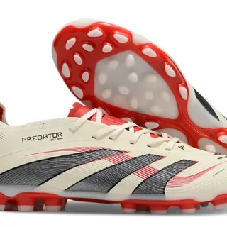 Adidas Predator Beige Red Chaussure de football basse cage avant-pied cannelée terrain ferme chaussures de football