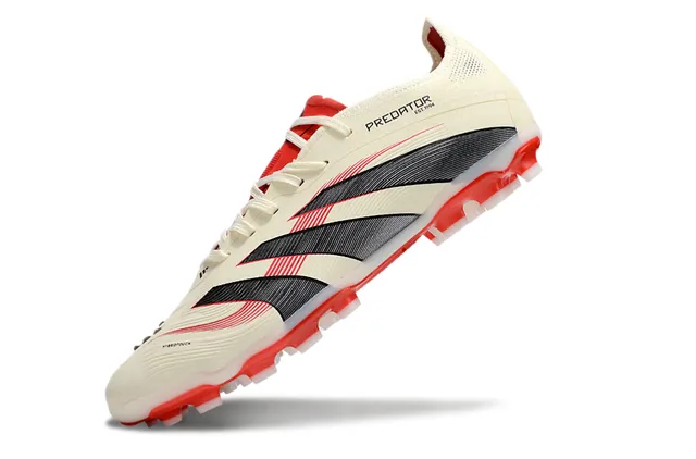 Adidas Predator Beige Red Chuteira de Futebol Baixa Jaula do Antepé Acanalada para Campo Firme Tênis de Futebol 3