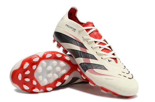 Adidas Predator Beige Red Chuteira de Futebol Baixa Jaula do Antepé Acanalada para Campo Firme Tênis de Futebol 4