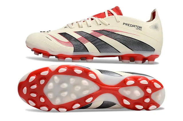 Adidas Predator Beige Red Chuteira de Futebol Baixa Jaula do Antepé Acanalada para Campo Firme Tênis de Futebol 6