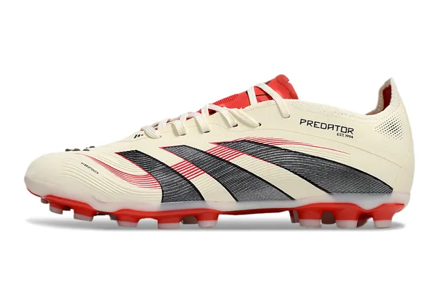 Adidas Predator Beige Red Chuteira de Futebol Baixa Jaula do Antepé Acanalada para Campo Firme Tênis de Futebol 7