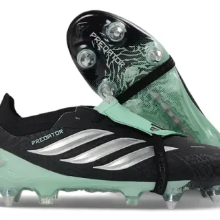 Adidas Predator أسود أخضر منخفض القطع جلدة اصطناعية رباط غير متماثل قفص أرضية صلبة أحذية كرة القدم
