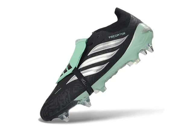 Adidas Predator Negro Verde Bajo Corte Upper Sintético Asimétrica Lacing Cage Firm-Ground Zapatos de Fútbol 3