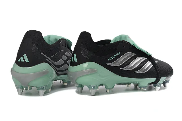 Adidas Predator Negro Verde Bajo Corte Upper Sintético Asimétrica Lacing Cage Firm-Ground Zapatos de Fútbol 5