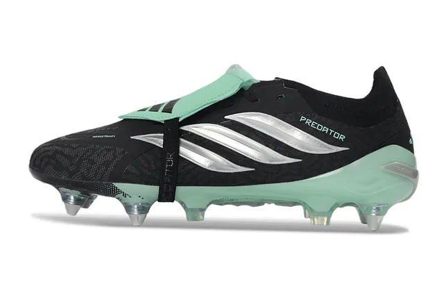 Adidas Predator Negro Verde Bajo Corte Upper Sintético Asimétrica Lacing Cage Firm-Ground Zapatos de Fútbol 7